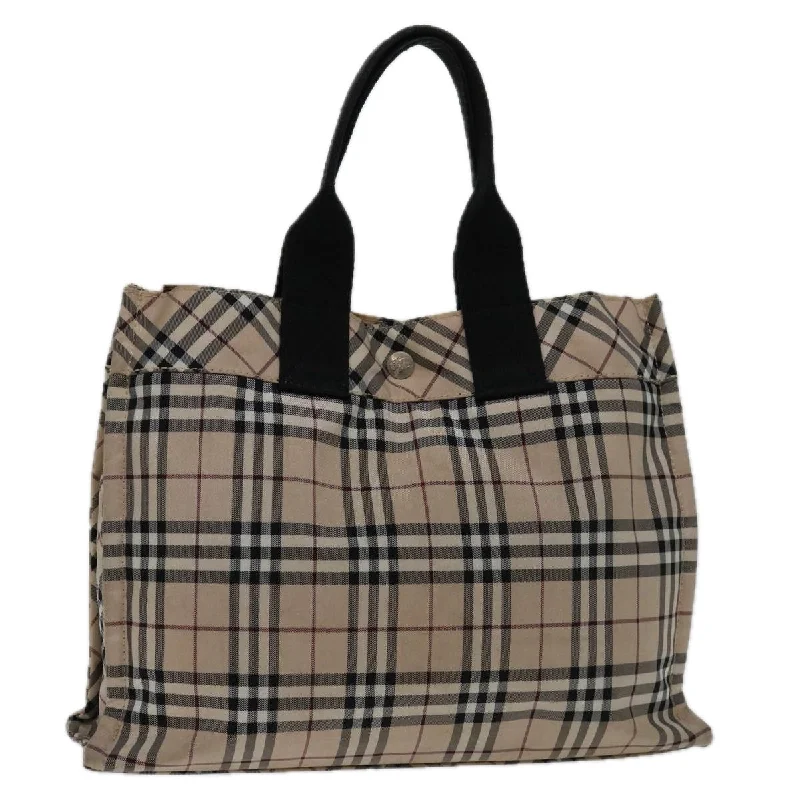 BURBERRY Nova Check Hand Bag Nylon Beige Black Auth bs12785