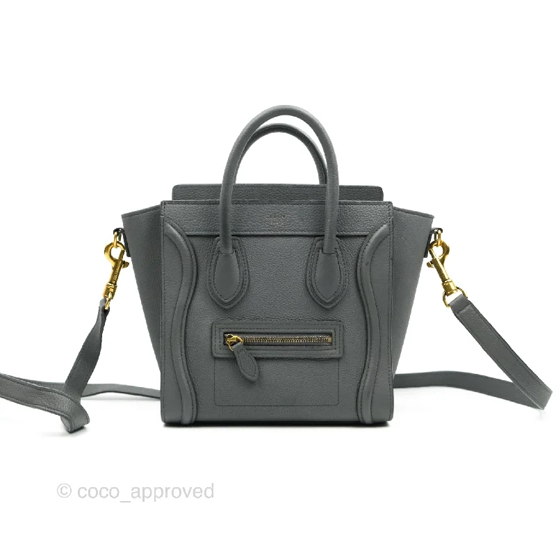 Celine Nano Luggage Grey Grained Calfskin Gold Hardware