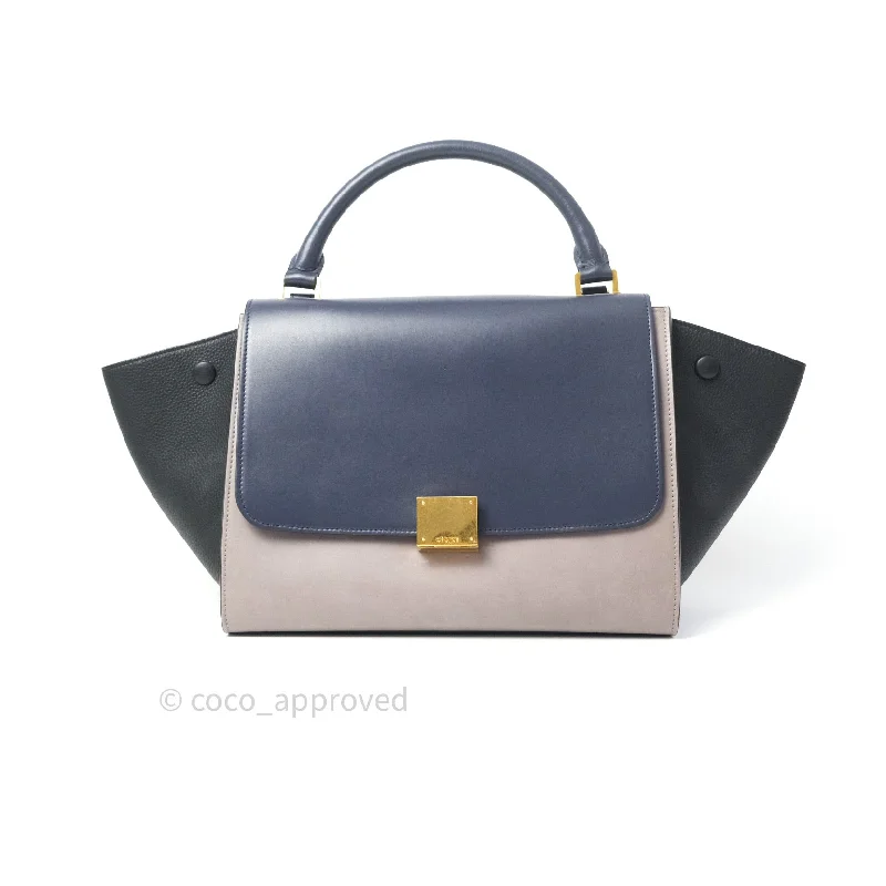 Celine Sleek Calfskin Small Tri-Color Trapeze Dark Blue