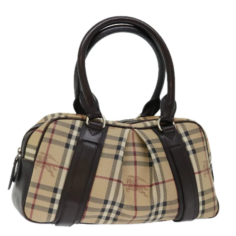 BURBERRY Nova Check Hand Bag PVC Beige Auth mr098