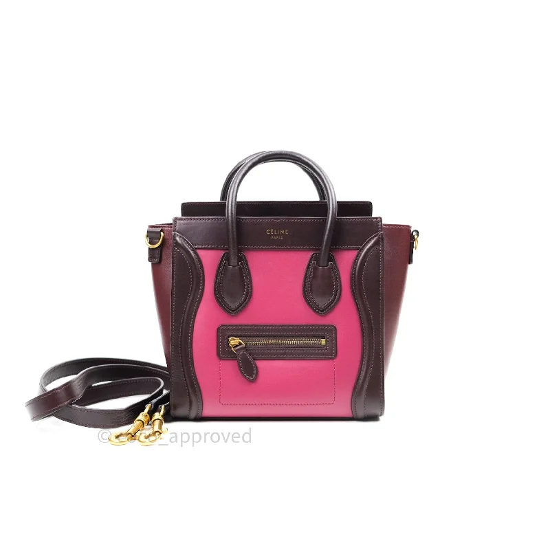 Celine Tri Color Dark Red/Pink/Brown Nano Luggage Tote