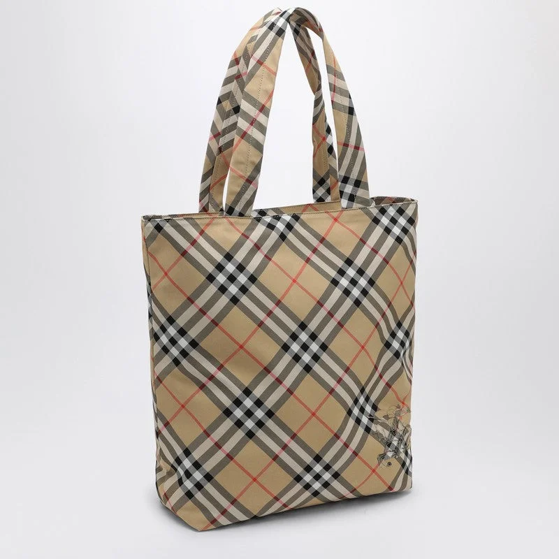 Burberry Check Sand Small Tote Bag Men