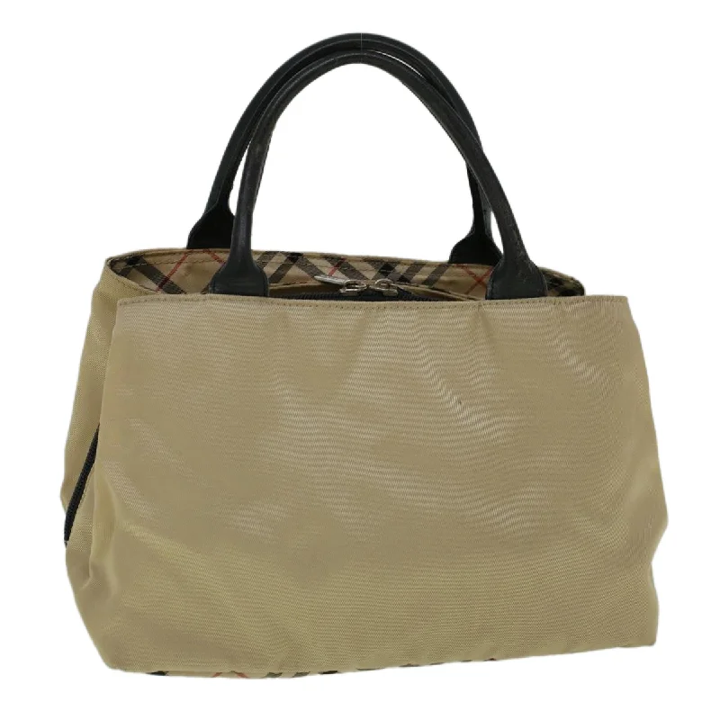 BURBERRY Nova Check Hand Bag Nylon Beige Auth bs9792