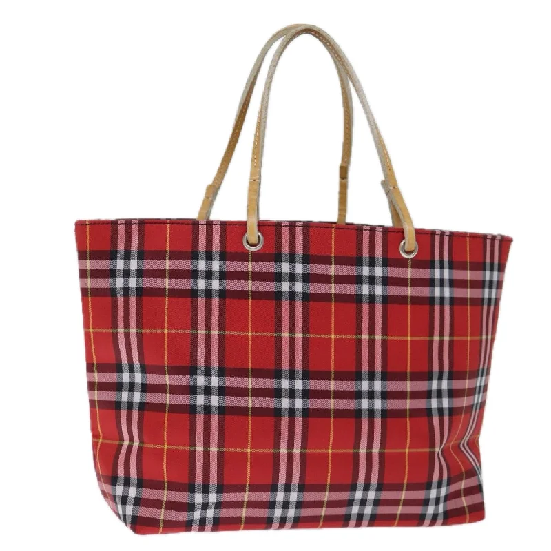 BURBERRY Nova Check Hand Bag Nylon Red Auth bs14025