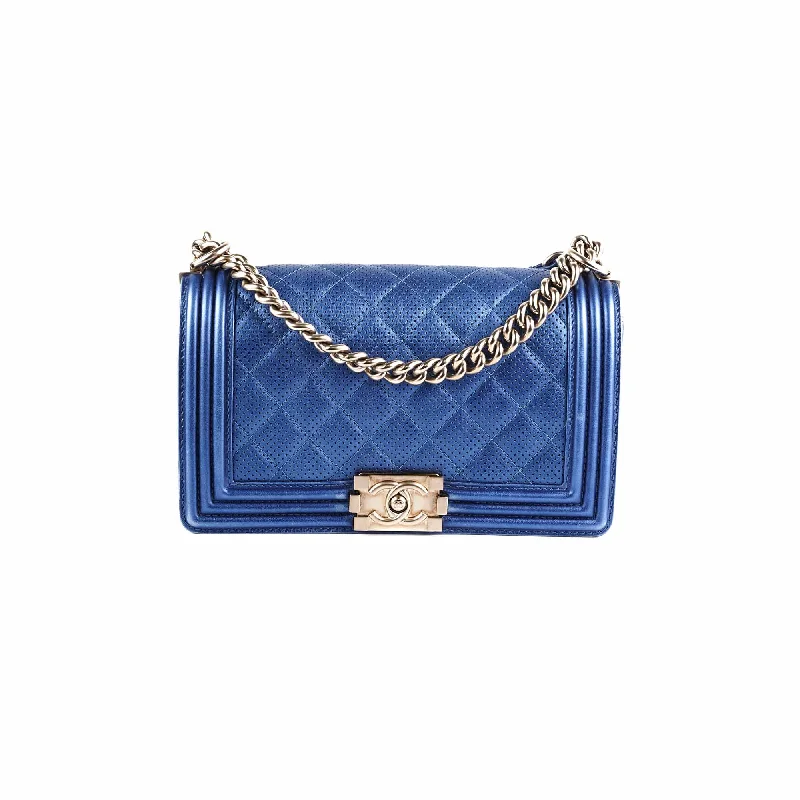 Chanel Old Medium Boy Metallic Blue