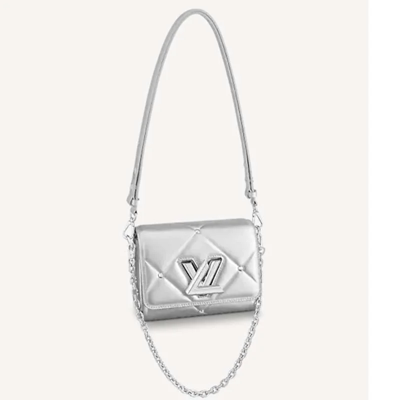 Louis Vuitton LV Women Twist PM Handbag Silver Argent Sheepskin Calfskin Leather