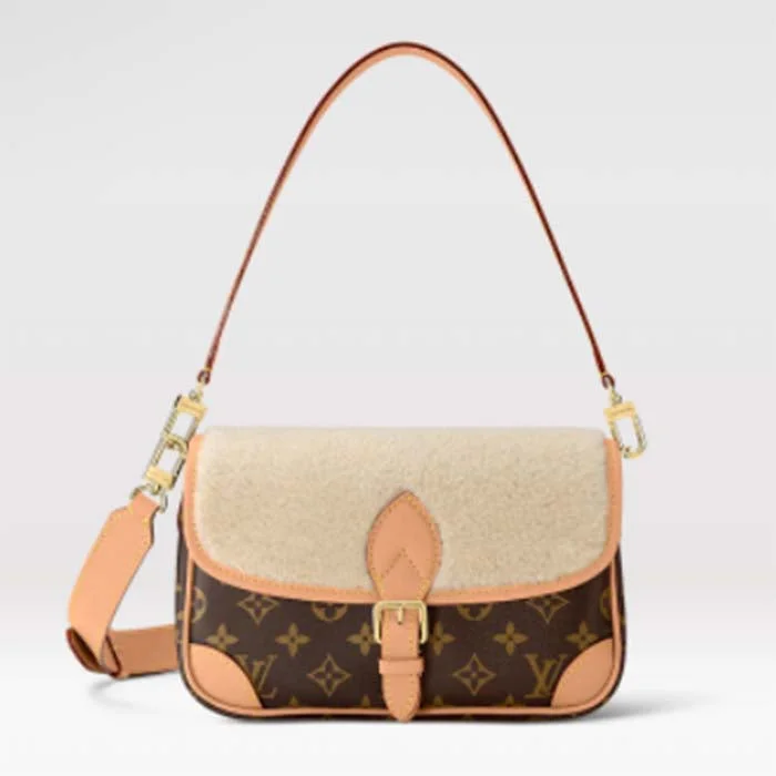 Louis Vuitton LV Women Diane Handbag Beige Brown Monogram Coated Canvas Shearling