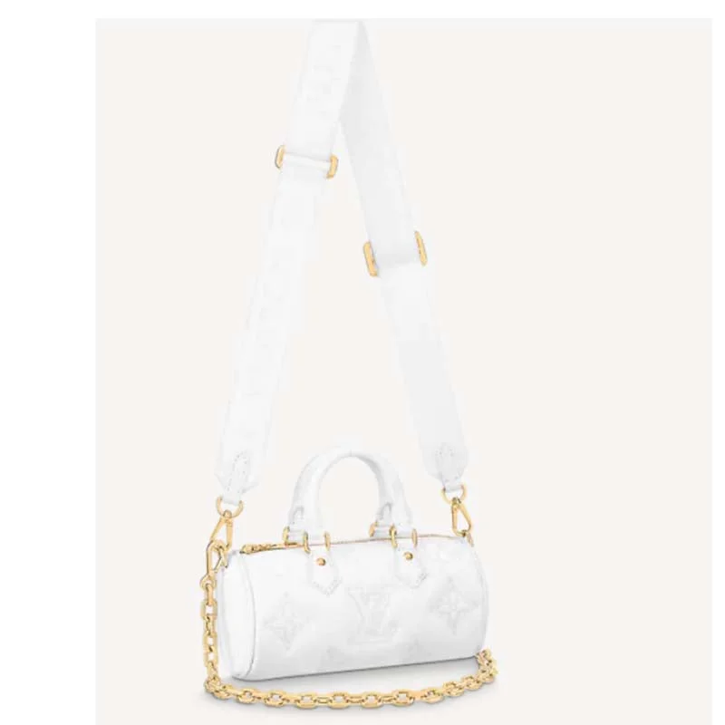 Louis Vuitton LV Women Papillon BB Handbag White Quilted Embroidered Smooth Calf