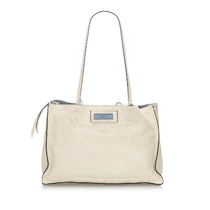 Pre-Loved Prada White Calf Leather Etiquette Tote Bag Italy