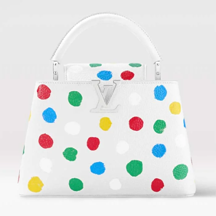 Louis Vuitton Women LV x YK Capucines BB White Taurillon Bull Calf Leather 3D Painted Dots