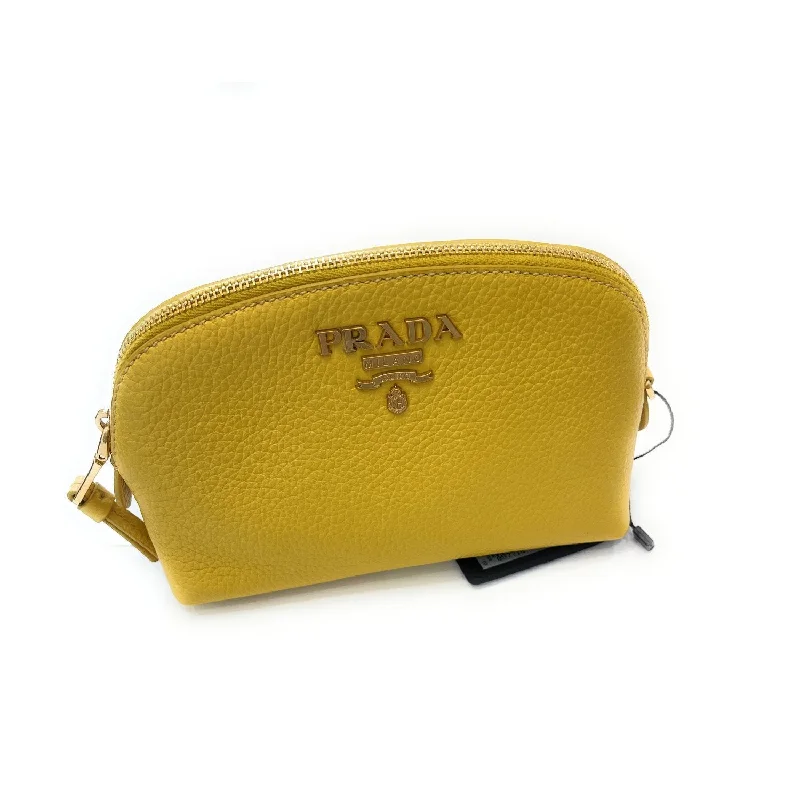 Prada Yellow Vitello Daino Pouch Vanity Cosmetic Case 1ND005