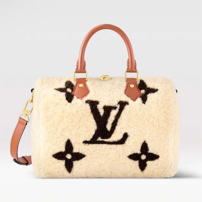 Louis Vuitton LV Women SKI Speedy Bandoulière 25 Cream/Brown Shearling Cowhide-Leather