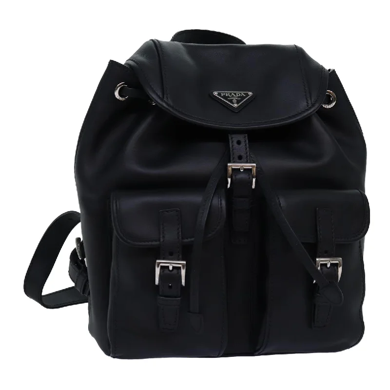 PRADA Backpack Leather Black Auth 74278A