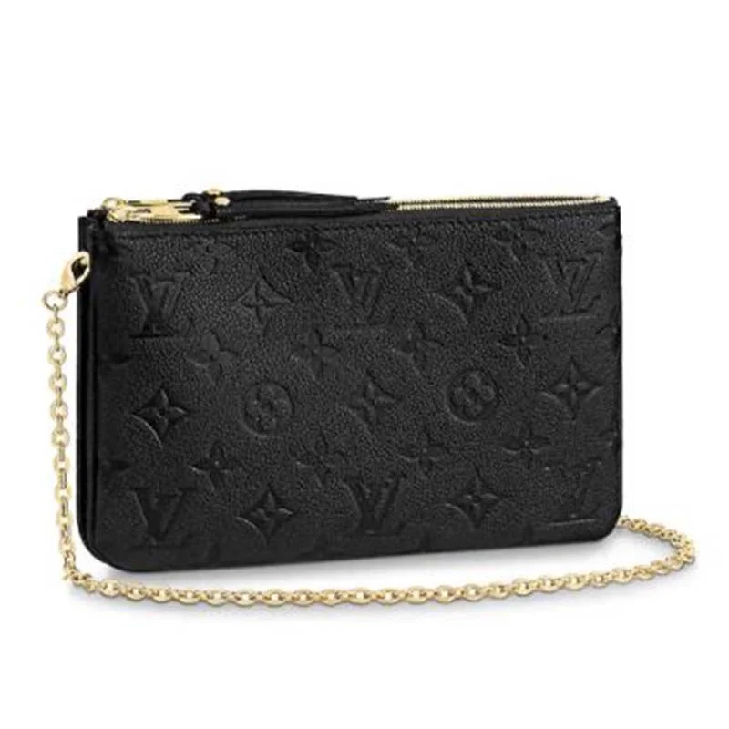 Louis Vuitton LV Unisex Double Zip Pochette Black Monogram Empreinte Embossed Supple Grained Cowhide