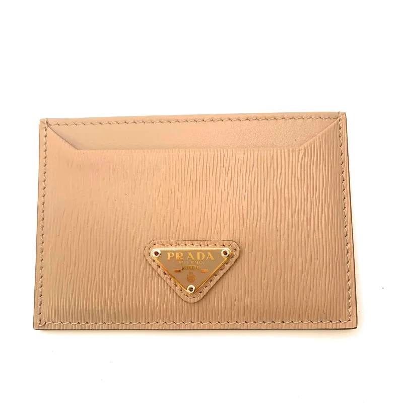 Prada Vitello Move Cipria Beige Leather Triangle Logo Card Wallet 1MC208