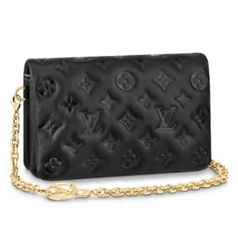 Louis Vuitton LV Women Pochette Coussin Black Monogram Embossed Lambskin