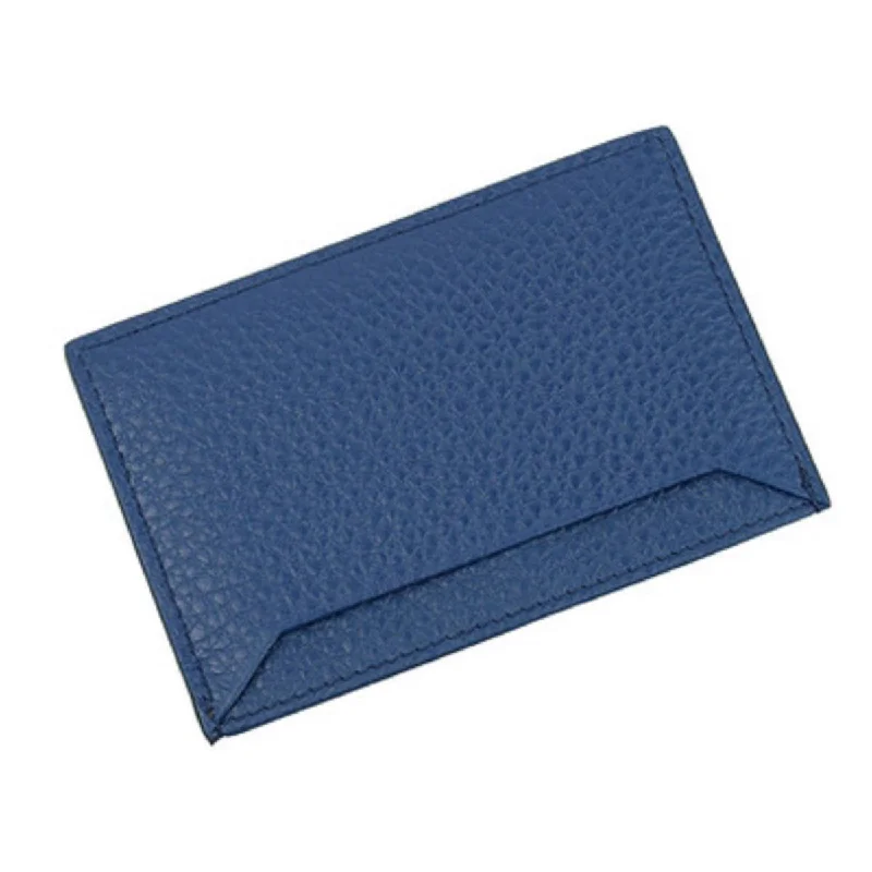 Prada Vitello Grain Leather Bluette Blue Gold Logo Card Holder 1MC208