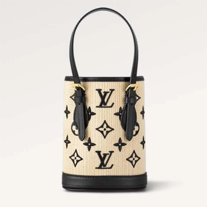 Louis Vuitton LV Unisex Nano Bucket Black Lotus Cotton Cowhide Leather