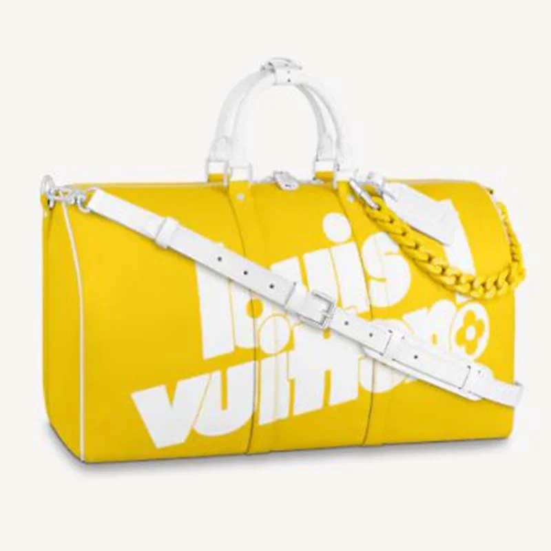 Louis Vuitton LV Unisex Keepall Bandoulière 55 bag Acetate Chain Yellow Grained Cowhide Leather