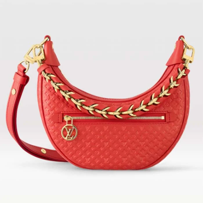 Louis Vuitton LV Women Loop Half-Moon Baguette Bag Red Calfskin Monogram Flowers