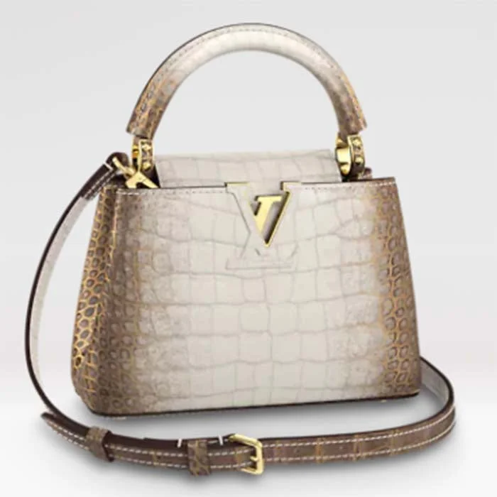 Louis Vuitton LV Women Capucines Mini Handbag Beige Brown Brilliant Crocodilien Leather