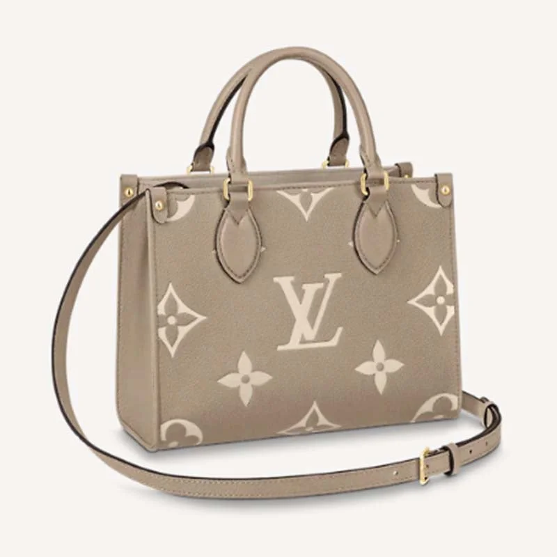 Louis Vuitton LV Women Onthego PM Tote Beige Embossed Grained Cowhide Leather