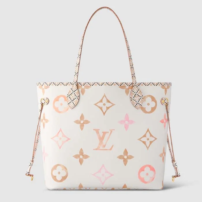 Louis Vuitton LV Unisex Neverfull MM Beige Monogram Coated Canvas Textile Lining