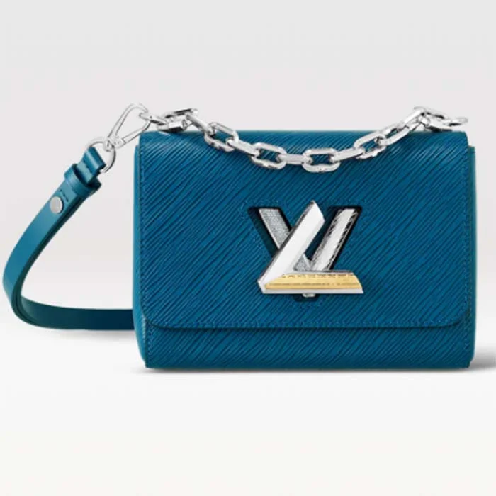 Louis Vuitton LV Women Twist PM Handbag Toledo Blue Epi Grained Cowhide