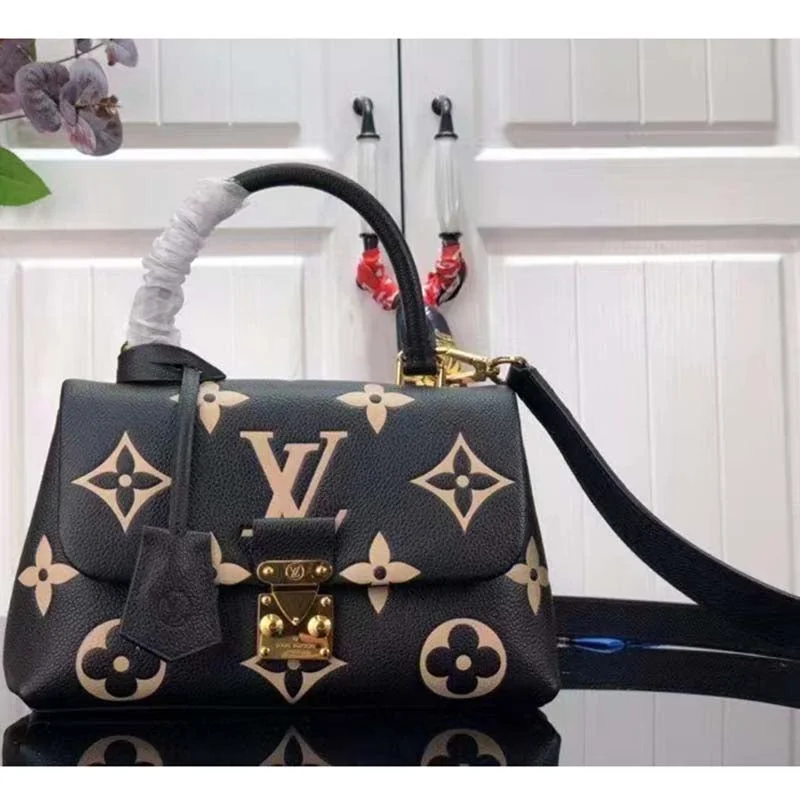 Louis Vuitton LV Women Madeleine BB Handbag Black Beige Embossed Grained Cowhide Leather