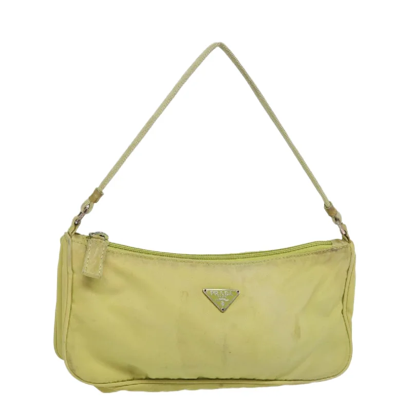 PRADA Accessory Pouch Nylon Lime Yellow Pink Auth bs15411