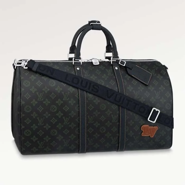 Louis Vuitton LV Unisex Keepall Bandoulière 50 Dark Green Monogram Coated Canvas Cowhide