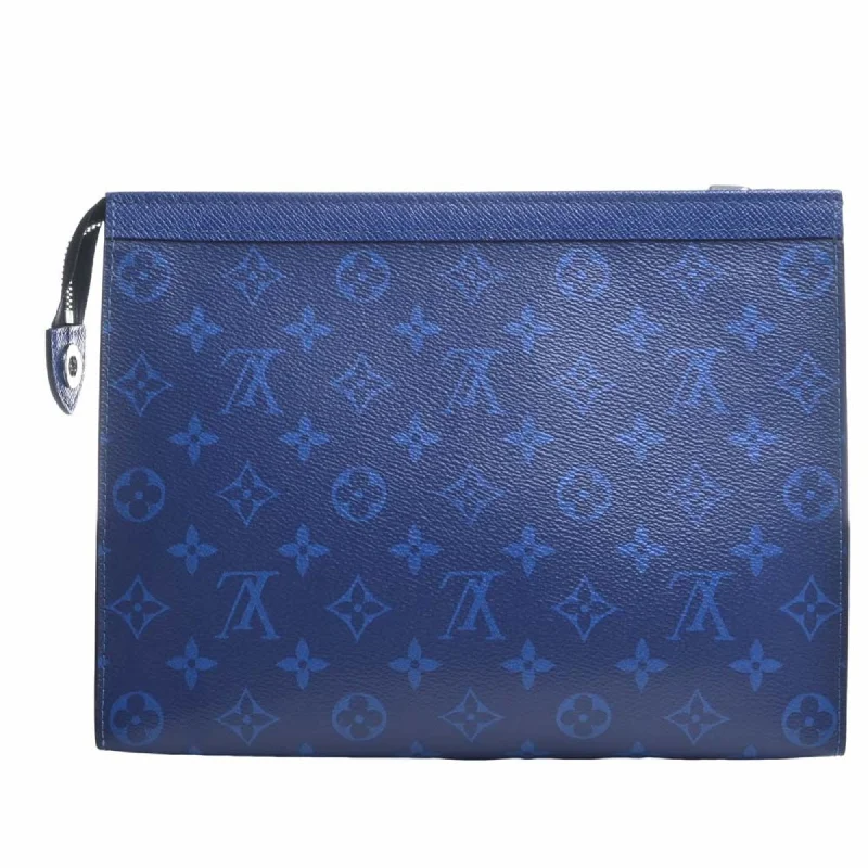 LOUIS VUITTON Eclipse Taigarama Pochette Voyage MM Clutch Bag Second M30423 Blue Men's