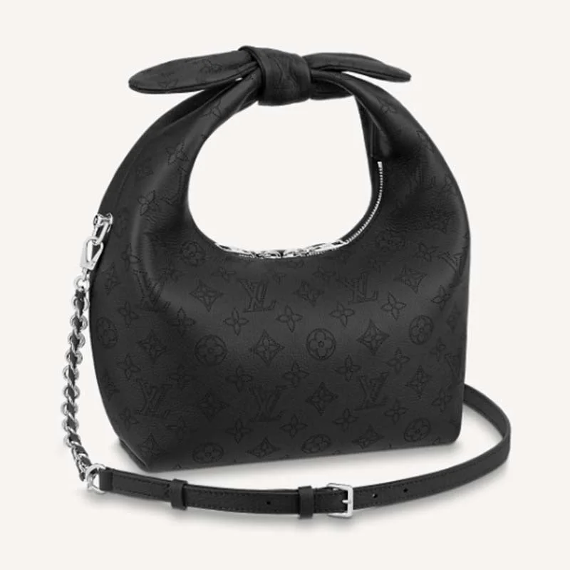 Louis Vuitton LV Women Why Knot PM Handbag Black Perforated Mahina Calf Leather