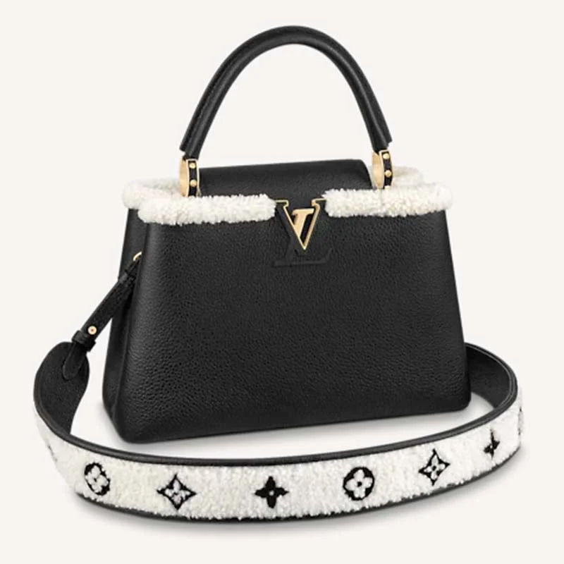 Louis Vuitton LV Women Capucines MM Bag Black Taurillon Leather Shearling Cowhide