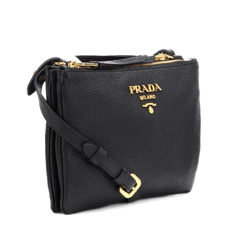 Prada Vitello Phenix Leather Gold Hardware Black Cross Body 1BH046