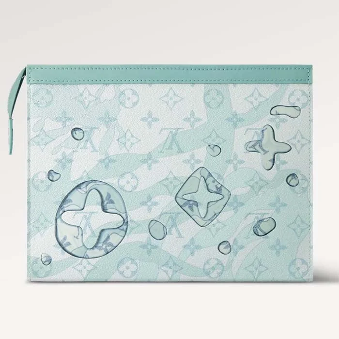 Louis Vuitton LV Unisex Pochette Voyage MM Bag Crystal Blue Monogram Aquagarden Coated Canvas