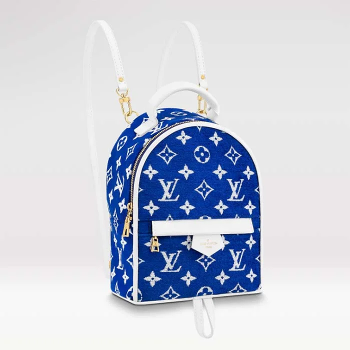 Louis Vuitton LV Unisex Palm Springs Mini Backpack Blue Monogram Velvet Jacquard