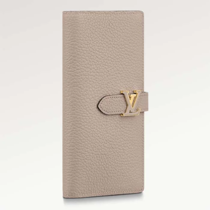 Louis Vuitton Unisex LV Vertical Wallet Beige Blue Taurillon Calf-Leather Sliding Capucines Closure