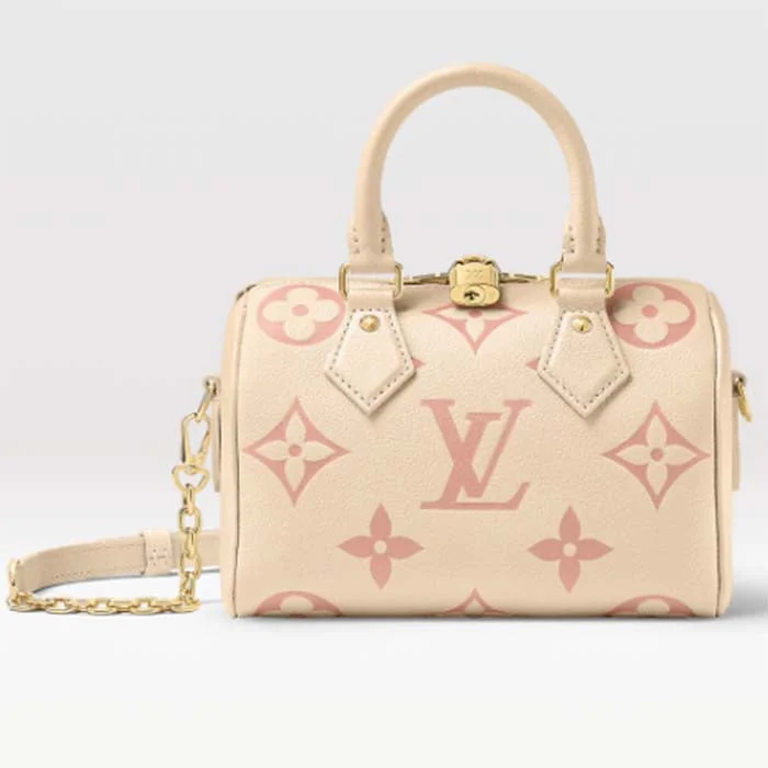 Louis Vuitton Women LV Speedy Bandouliere 20 Handbag Pink Monogram Empreinte Embossed Cowhide