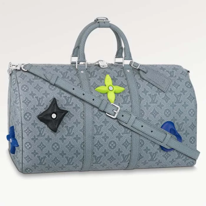 Louis Vuitton LV Unisex Keepall 50 Granite Taurillon Monogram Embossed Cowhide Leather