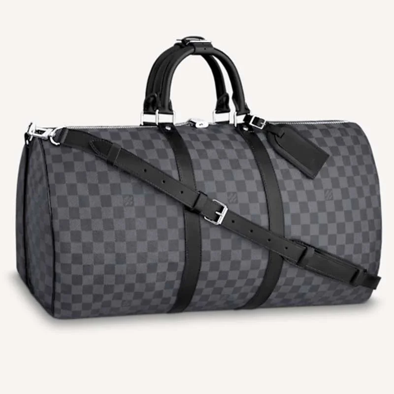 Louis Vuitton LV Unisex Keepall Bandoulière 55 Travel Bag Grey Damier Graphite Canvas