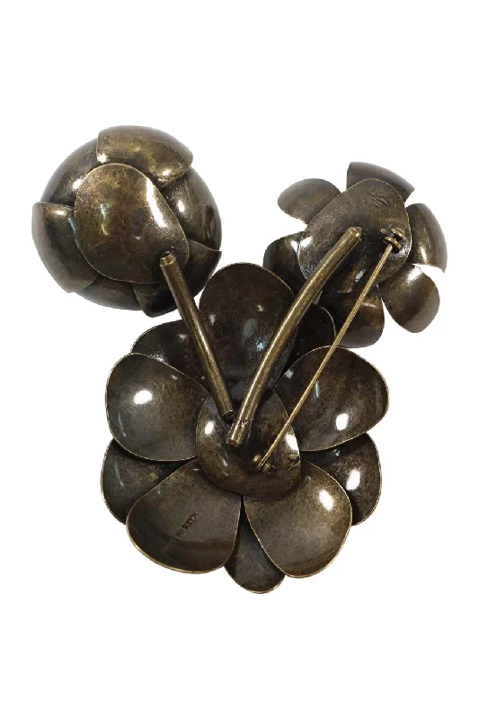 LOUIS VUITTON Black Crystal on Gold-tone Metal Flower Brooch