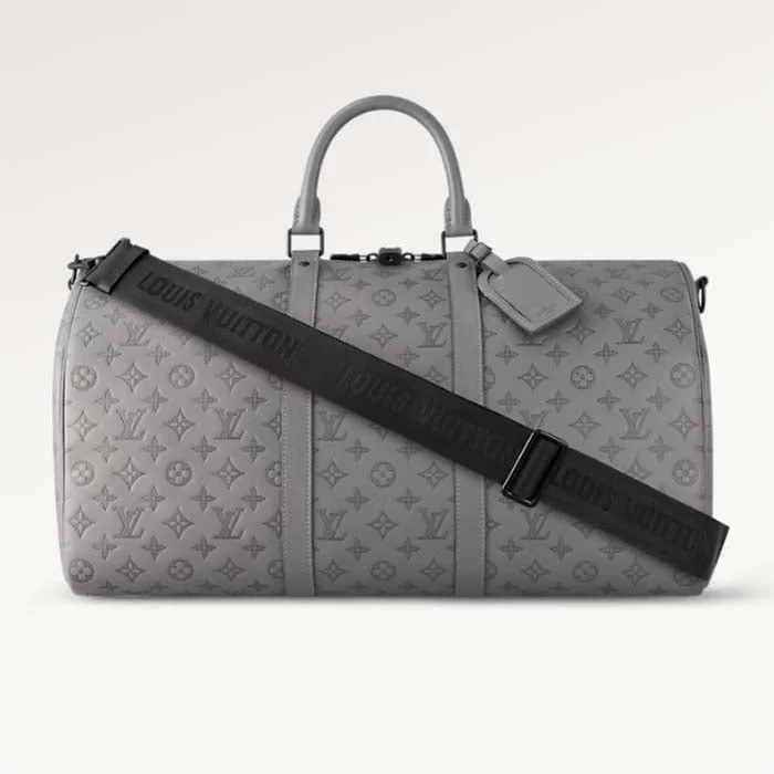 Louis Vuitton Unisex LV Keepall Bandoulière 50 Travel Bag Anthracite Gray Monogram Shadow Calf Leather