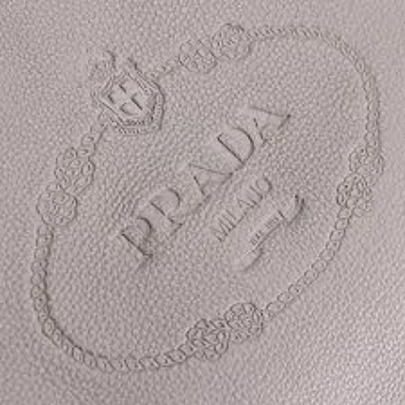 Prada Vitello Phenix Grey Leather Embossed Logo Hobo Tote Bag 1BC051