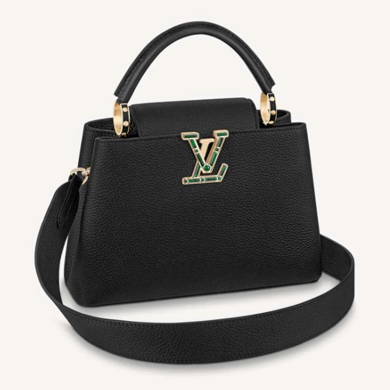 Louis Vuitton LV Women Capucines BB Handbag Black Taurillon Cowhide Leather