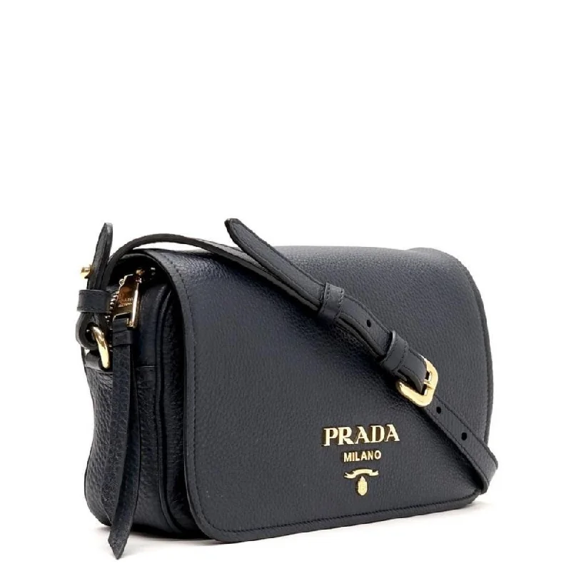 Prada Vitello Phenix Baltico Blue Leather Flap Crossbody Bag 1BD163