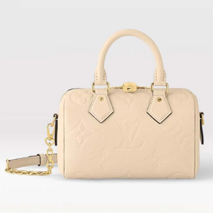 Louis Vuitton LV Women Speedy Bandoulière 20 Crème Beige Embossed Grained Cowhide Leather