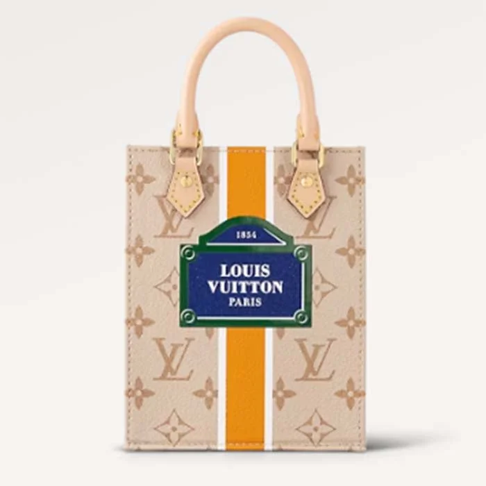 Louis Vuitton LV Unisex Petit Sac Plat Bag Beige Ocher Monopaname Coated Canvas Cowhide Leather