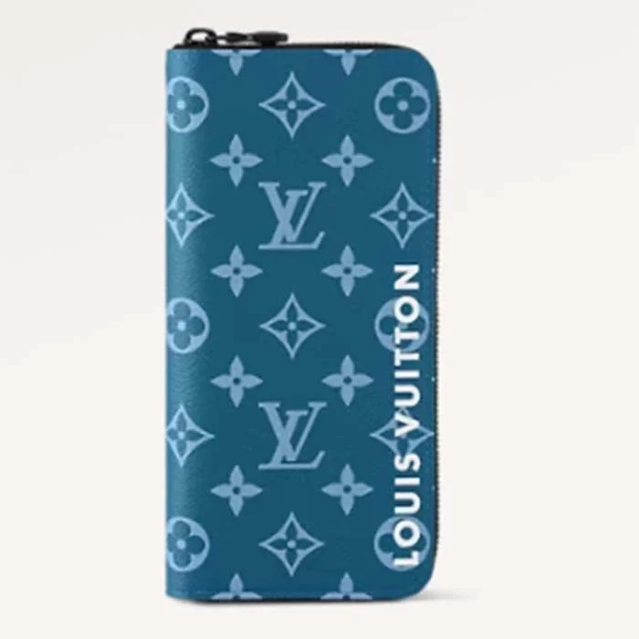 Louis Vuitton LV Unisex Zippy Vertical Wallet Atlantic Blue Monogram Coated Canvas