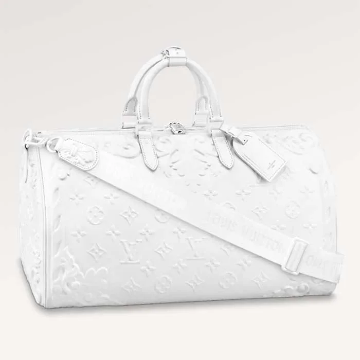 Louis Vuitton LV Unisex Keepall Bandoulière 50 Optic White Calf Cowhide Leather